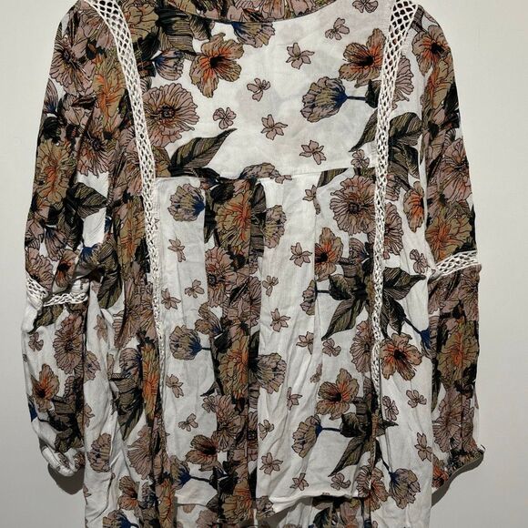 RD Koko Women's Multicolor Floral V-Neck Crochet Trim Long Sleeve Blouse Size 1X - Picture 6 of 7